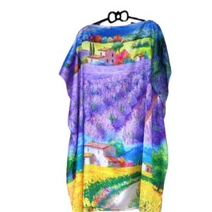 Rochie plaja tip poncho, peisaj cu lavanda