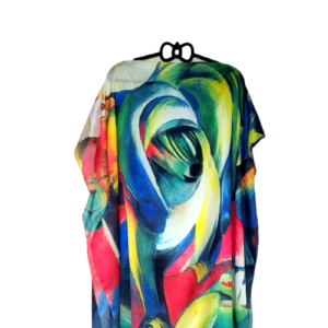 Rochie plaja tip poncho, joc de culori cu trandafiri