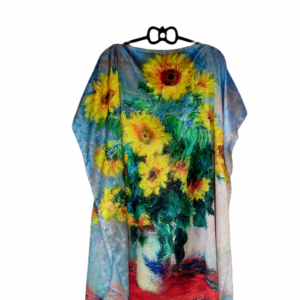 Rochie plaja tip poncho, vaza alba floarea soarelui