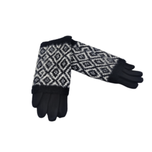 Manusi dama negru cu model geometric alb