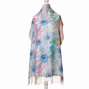 Esarfa din vascoza, subtire, model 4, imprimeu tip acuarela cu margarete, 180 x 70 cm