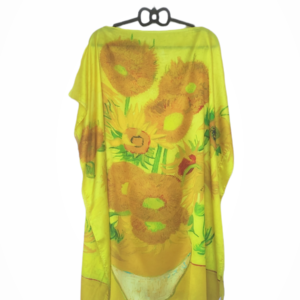 Rochie plaja tip poncho din matase imprimeu cu floarea soarelui, galben