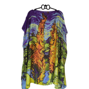Rochie plaja tip poncho imprimeu cu chiparosi