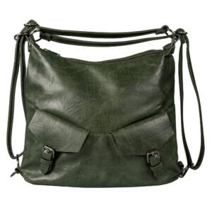 Geanta tip rucsac verde kaki din piele ecologica cu doua buzunare exterioare 36x 10 x 30 cm