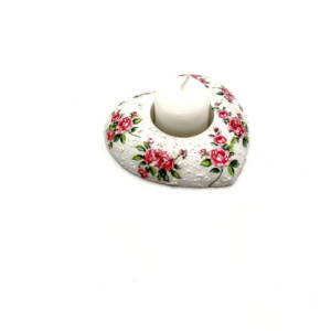 Set lumanare si suport inima model floral trandafirasi roz