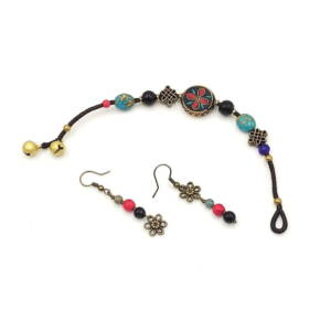 Set bratara si cercei lucrate pe snur cerat cu howlit, agate si accesorii aurii model 1