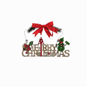 Decoratiune pentru Craciun, om de zapada, brad si casuta din lemn si sarma, cu inscriptia Merry Christmas,  16 x 25 cm