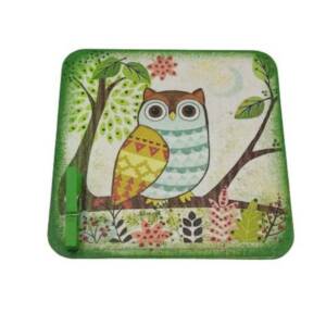 Magnet frigider cu clema model bufnita verde galben maro