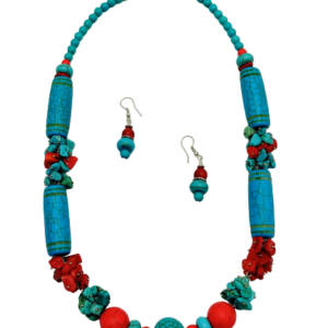 Set colier si cercei coral, turcoaz si howlite