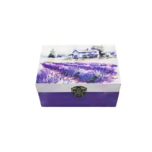 Cutie lemn design cu lavanda, decorata manual, unicat
