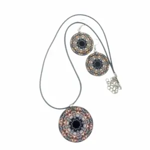 Set colier si cercei lemn, Mandala pearls 3
