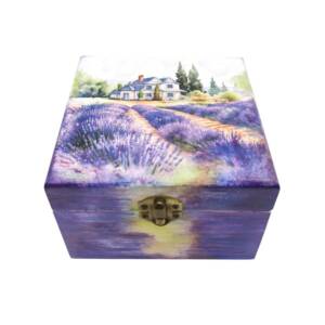 Cutie lemn, casa si lavanda, decorata si vopsita manual