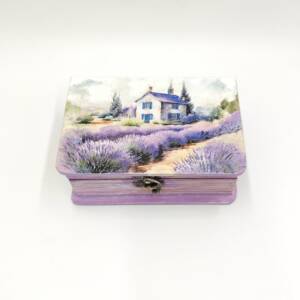 Cutie lemn tip carte, unicat, casa in lanul de lavanda