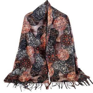 Esarfa tip casmir imprimeu multicolor cu mandale pe fond maro