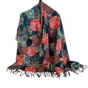 Esarfa tip casmir imprimeu multicolor cu mandale pe fond verde