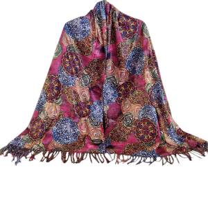 Esarfa tip casmir imprimeu multicolor cu mandale pe fond roz