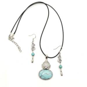 Set bijuterii howlite turcoaz cu accesorii argintii
