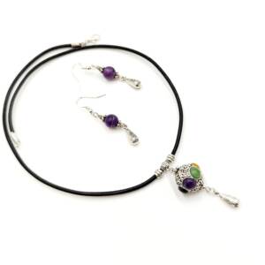 Set colier pandantiv multicolor si cercei cu ametist