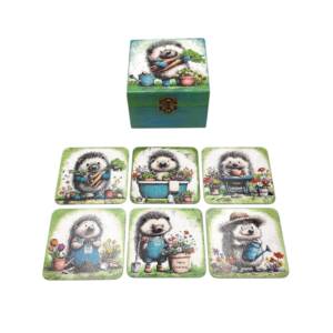 Set lemn decorat si pictat manual,  Ariciul gradinar