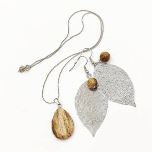Set handmade cu pietre naturale de jasp si accesorii argintii